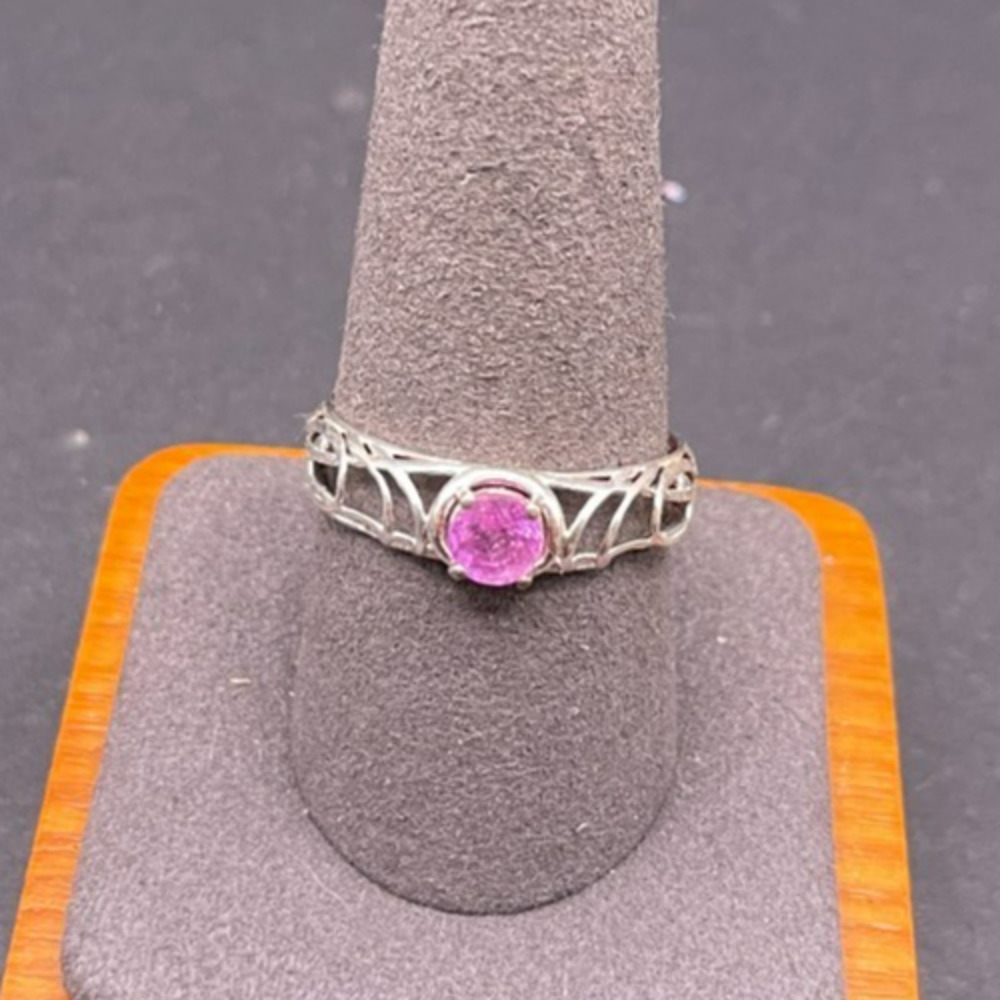 Vintage STS 925 Sterling Silver Pink Sapphire Topaz Filigree Vine Ring Sz 10.25